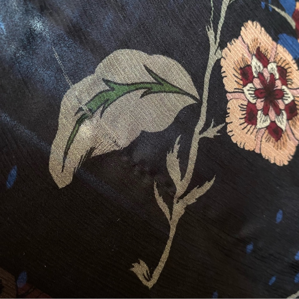 JOHNNY WAS NAVY BLUE GREEN FLORAL PRINT SILK SHEER LONG SLEEVE TAURI MAXI DRESS - Picture 11 of 13